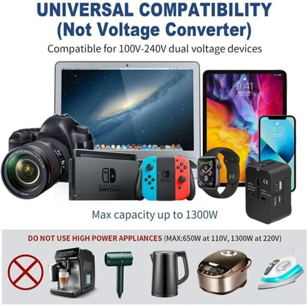 Travel Adapter with USB C Universal All in One Worldwide Travel Adapter Power C